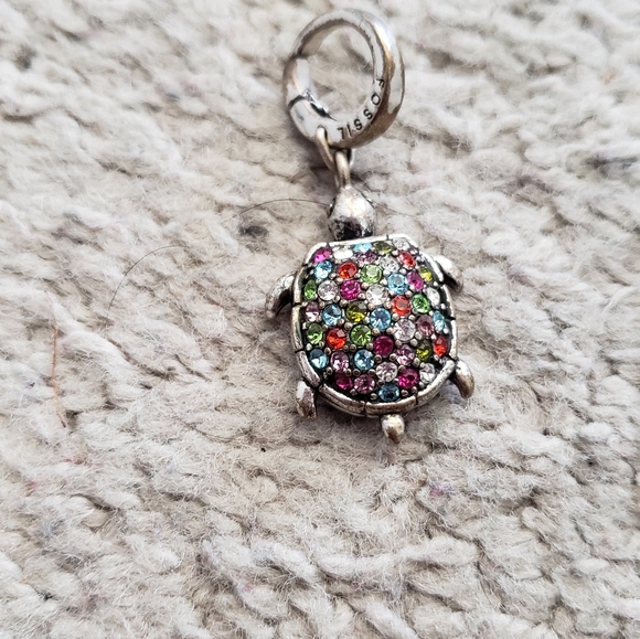 Fossil silver multicolor turtle charm - Picture 2 of 4